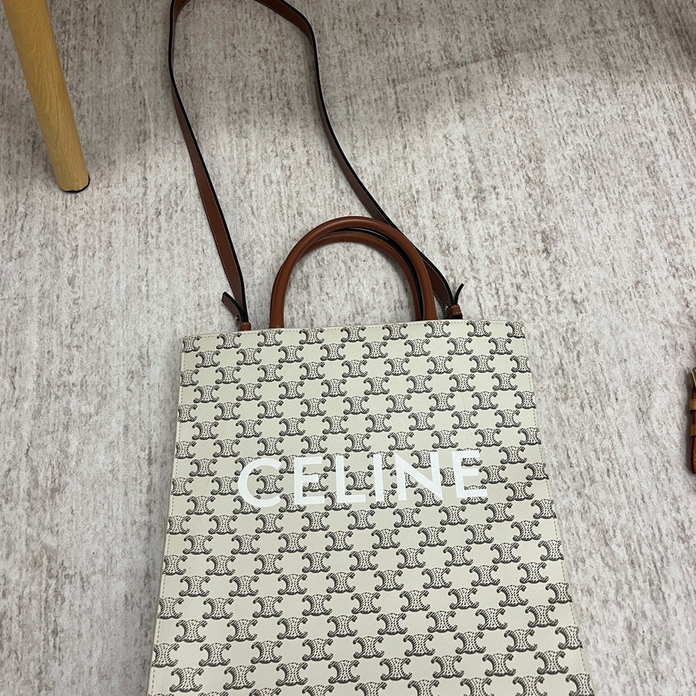 Celine White and Brown Totes with Structured Design